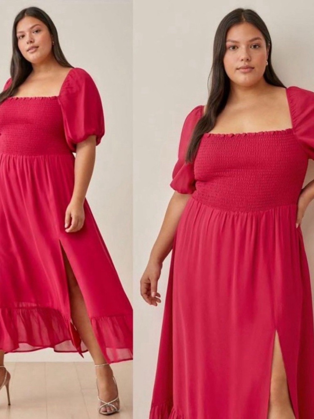 Reformation Meadow Chiffon Puff Sleeve Maxi Dress Rhubarb Size 2X 18 / 20